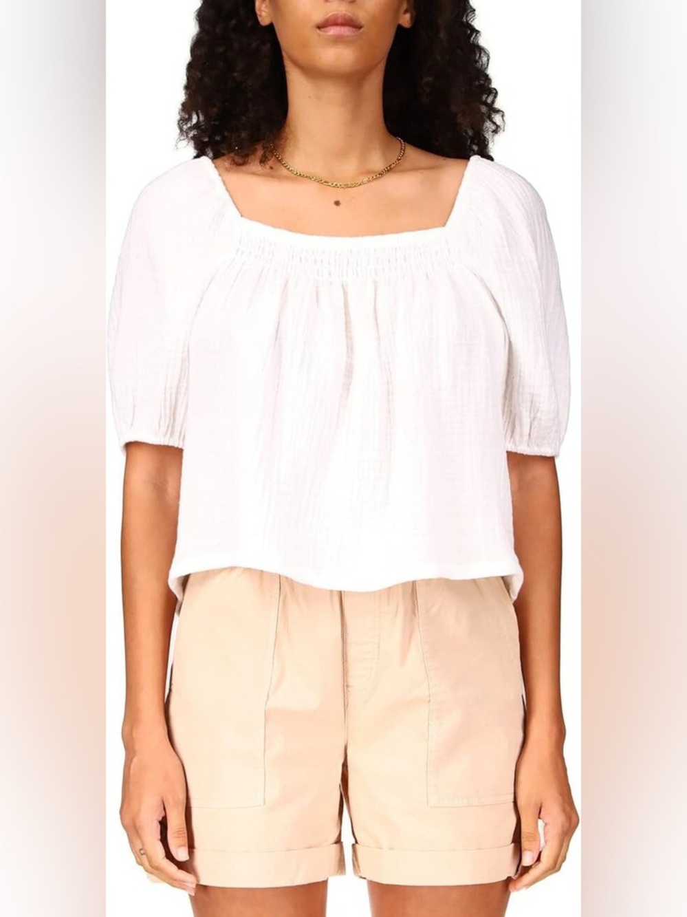 Sanctuary smocked square-neck puff-sleeve top